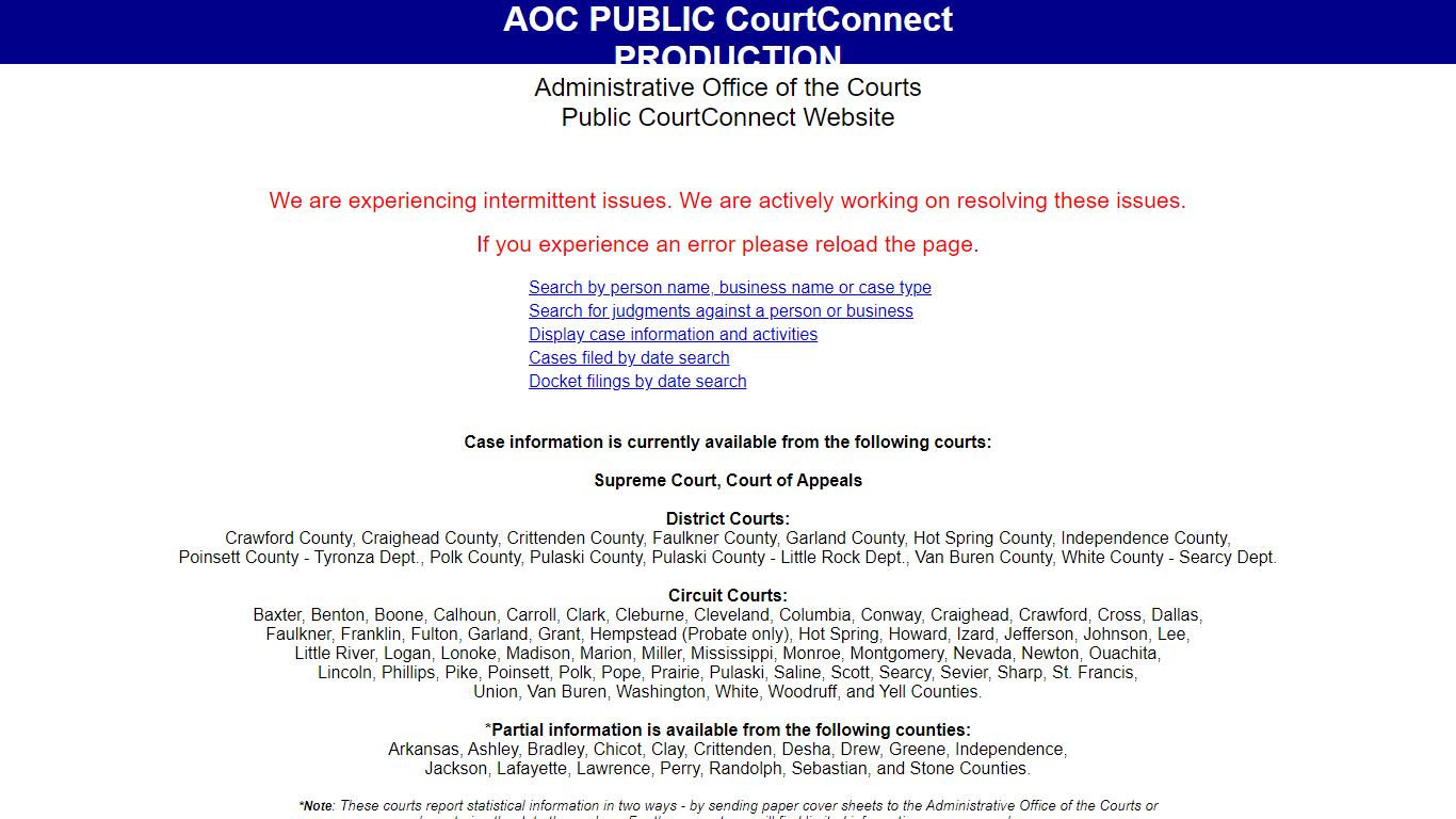 AOC PUBLIC CourtConnect - arcourts.gov